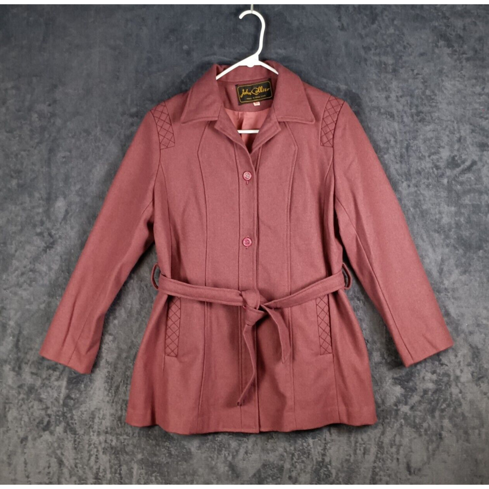 Vintage John Collier Wool Jacket Women XL Mauve Rust Belted Tailored Peplum Coat